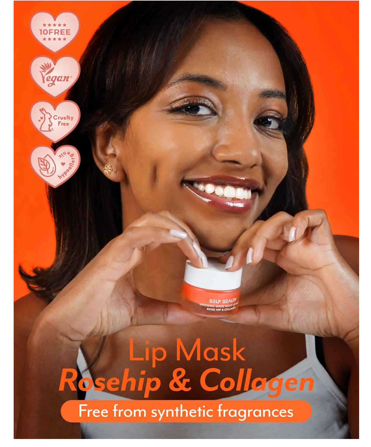 [Self Beauty] Lip Mask - Rosehip & Collagen, Vegan Lip Balm, Lip Moisturizer, Overnight Hydrating Lip Treatment with Collagen Peptide, Lip Scrub Exfoliator Intensive Lip Repair, 0.51fl.oz