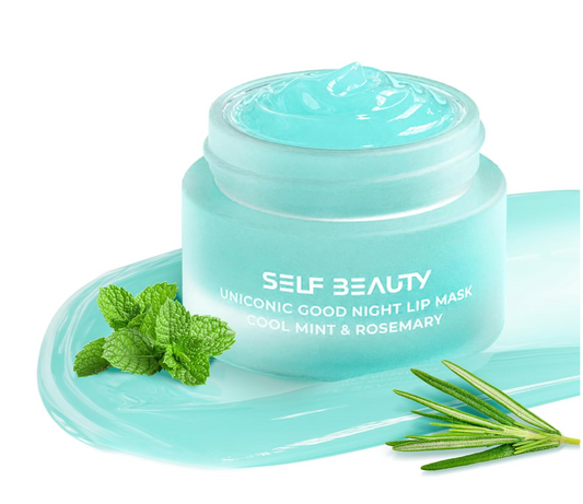 [SelfBeauty] Lip Mask - Cool Mint Rosemary, Vegan Lip Balm, Daily Lip Moisturizer, Overnight Hydrating Lip Treatment with Cool Mint, Lip Scrub Exfoliator Intensive Lip Repair, 0.51fl.oz