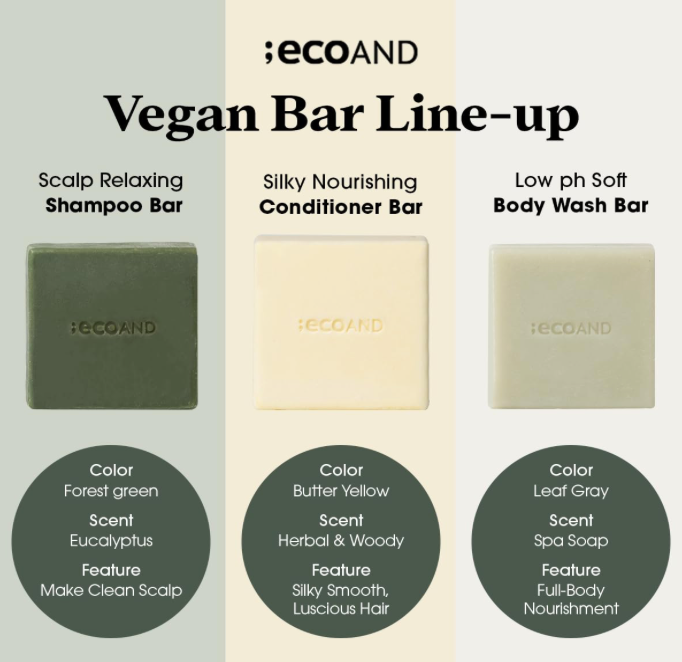 [ECOAND]Vegan Shampoo bar& Conditioner barset, 3.5 oz.,Natural Scalp Nourishing Deep Clean for Dry, Damaged, Weak, or Colored Hair, Paraben and Sulfate Free, Strengthening Growth and Softness, Korean Haircare