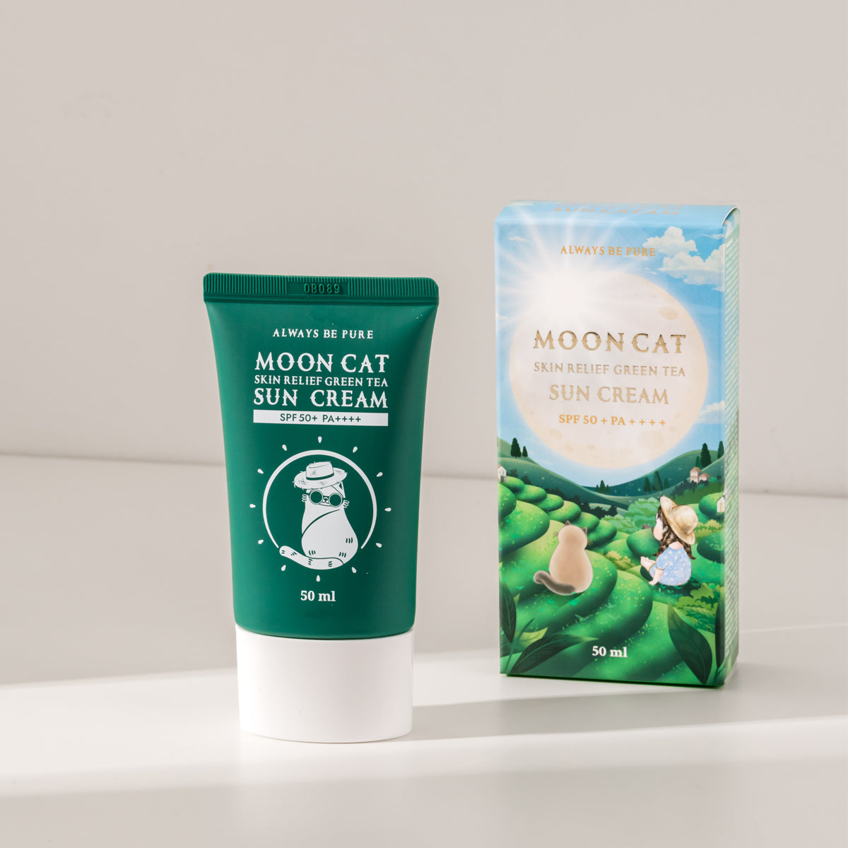 [Always Be Pure] Moon Cat Skin Relief Green Tea Sun Cream,K-beauty, Skin care, Sunblock SPF 50+ PA++++